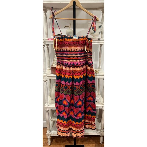 Anthropologie Farm Rio Smocked Cover-Up Dress Hearts Beaded Tassels Size Large - Picture 5 of 6